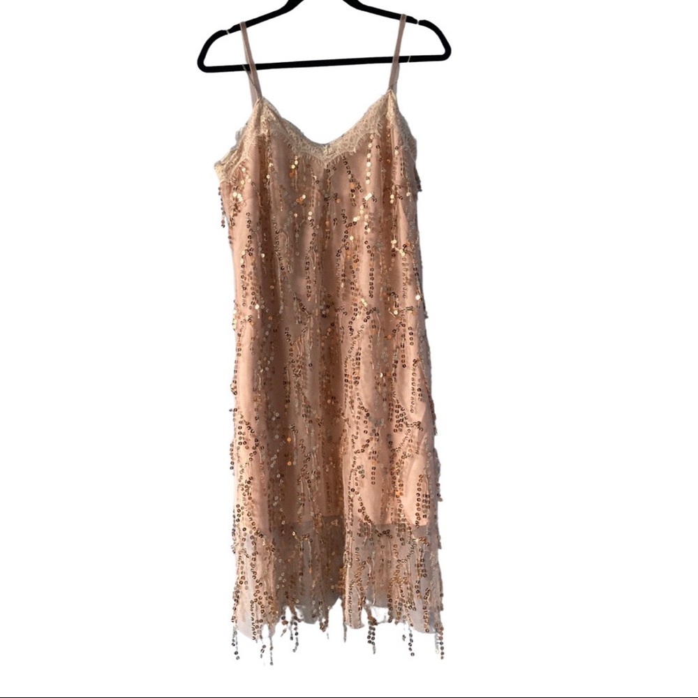 🔥 SWIM SUN rose gold sequin fringe dress M